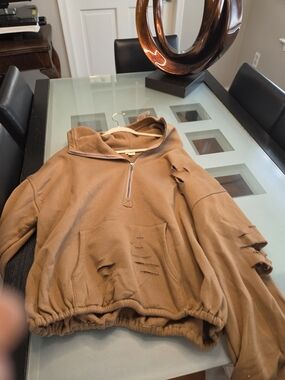 BiBi Distressed Brown Half-Zip Hoodie